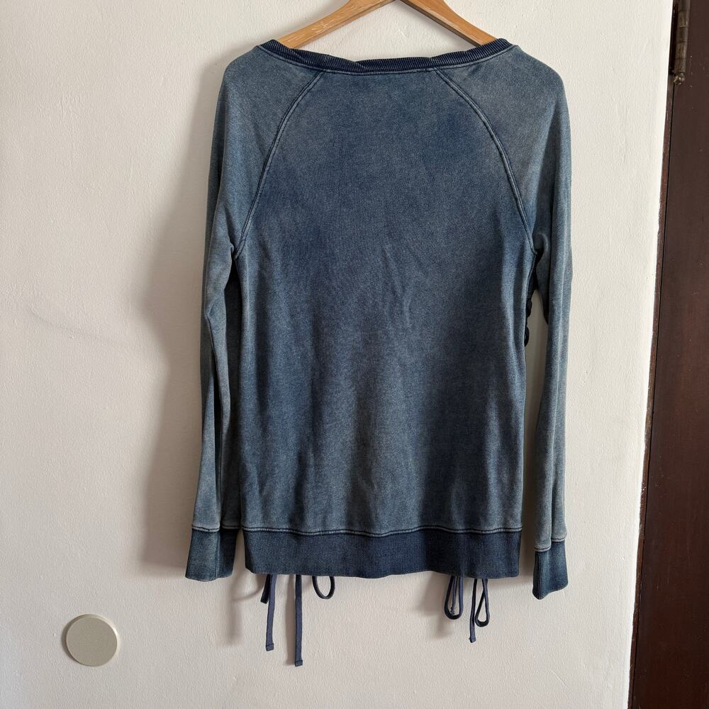 PAM & GELA Indigo wash Blue French Terry Sweatshirt with Lace Sides Extra Small - Picture 6 of 6